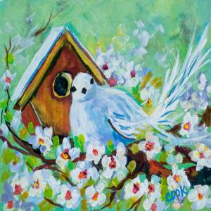 Little Bird and Birdhouse in Spring – QQ #59