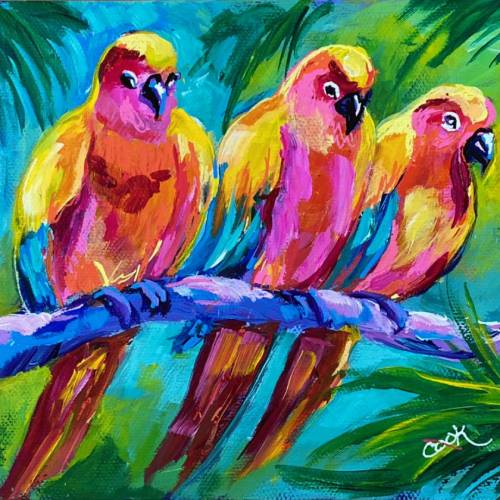 The Three Parakeets in Wonderful Colors