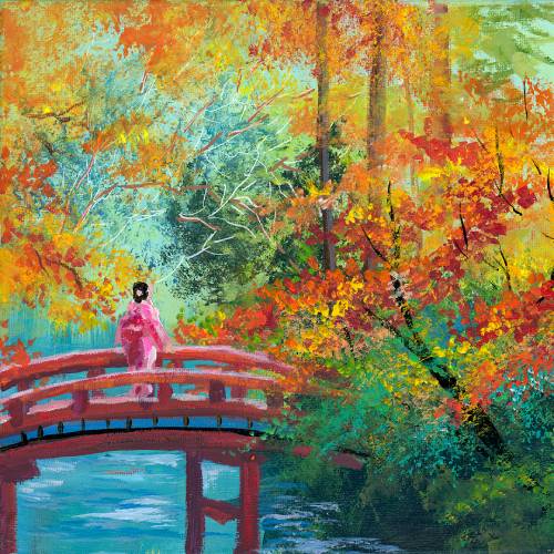 Red Bridge in Autumn