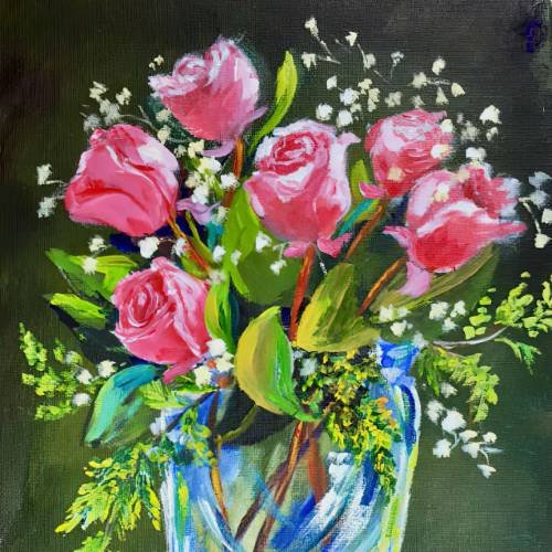 Pink Roses in Glass Vase-Downloadable – Academy of Fine Art and Acrylic ...