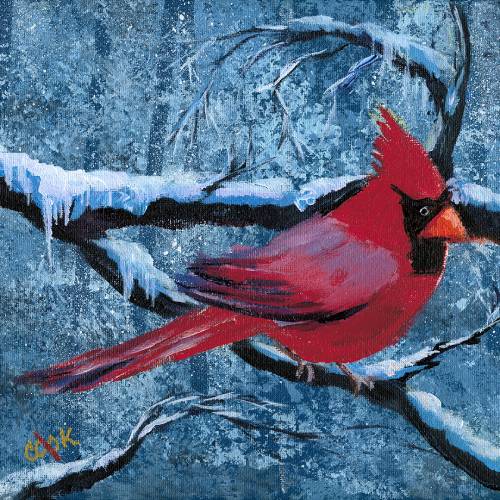 Red Cardinal on Snowy Branch – Tutorial