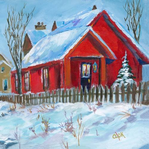 Red House in Winter-Downloadable – Academy of Fine Art and Acrylic Painting