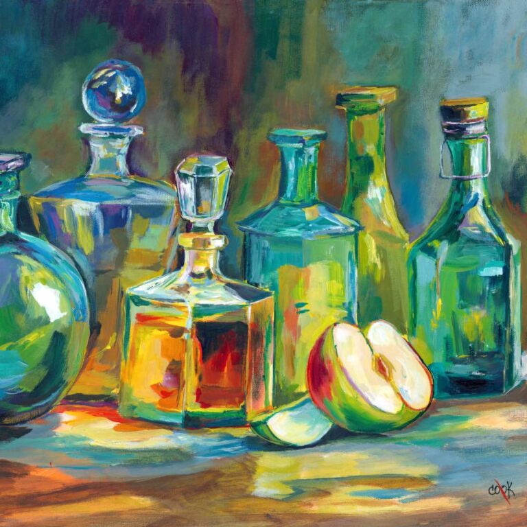 Glowing Glassworks With A Sliced Apple