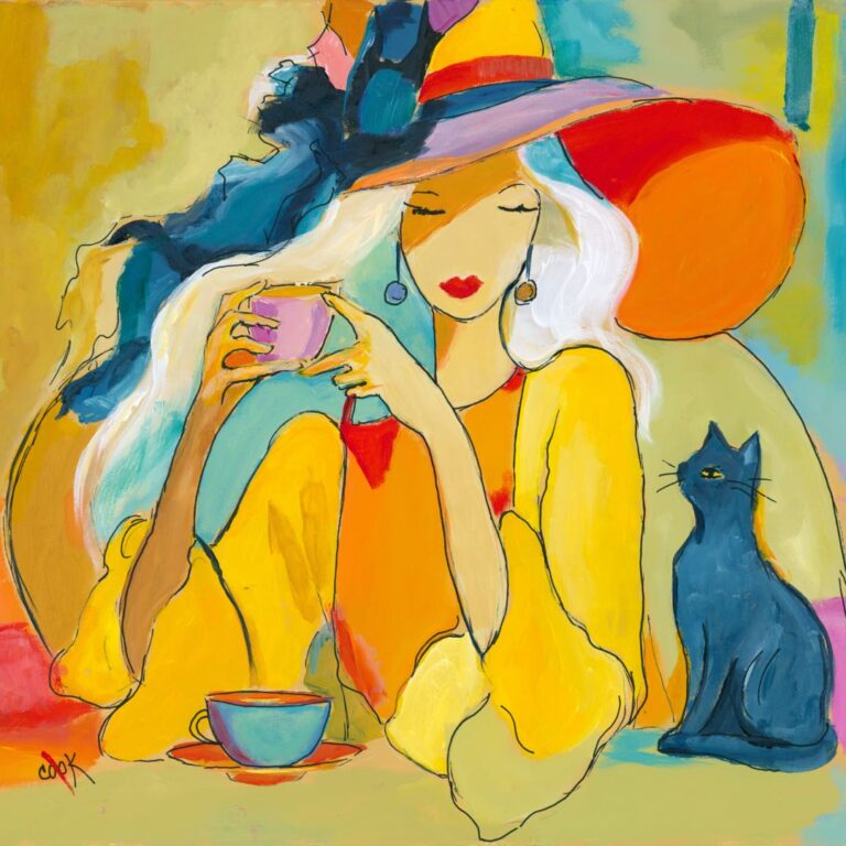 Lady, Tea and Cat