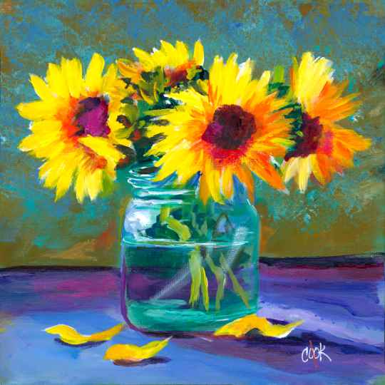 Sunflower in a Blue Jar